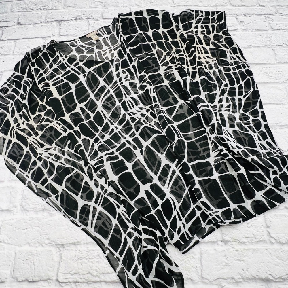 Chicos Sheer Blouse Womens S/M Black White Abstract Print Top Loose Flowy